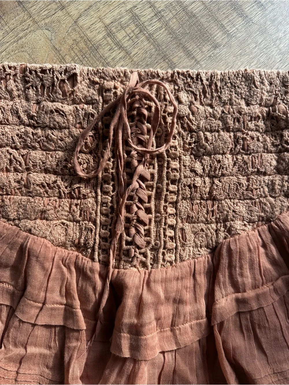 Free People Ruffled Smocked Mini Skirt - Rust Brown